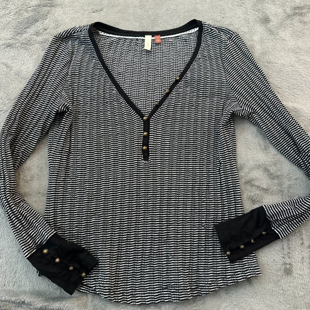Pilcro Anthropologie Textured Henley Top Long Sleeve Women's SMALL